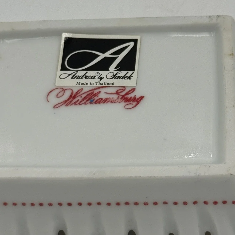 Andrea by Sadek Williamsburg Reticulated Porcelain Trinket Dish White Red Dot